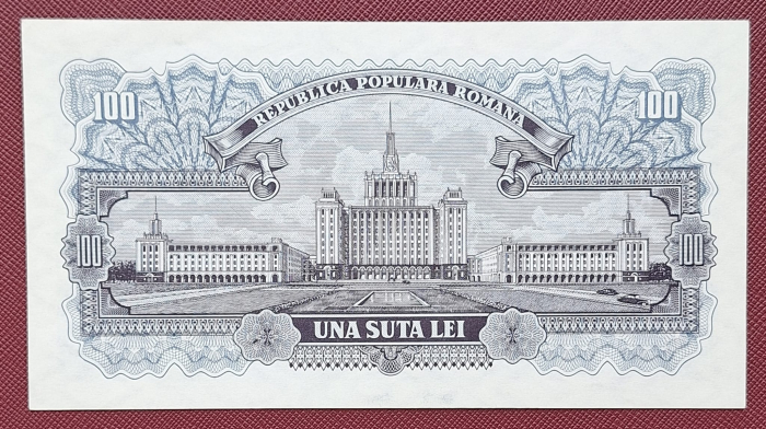 Romania 100 lei 1952, seria r22/ 056445, UNC- [2]