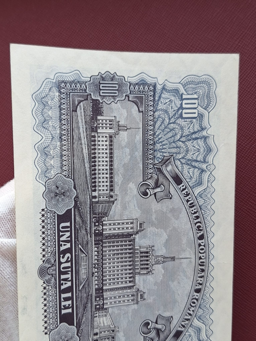 Romania 100 lei 1952, seria r22/ 056445, UNC- [8]