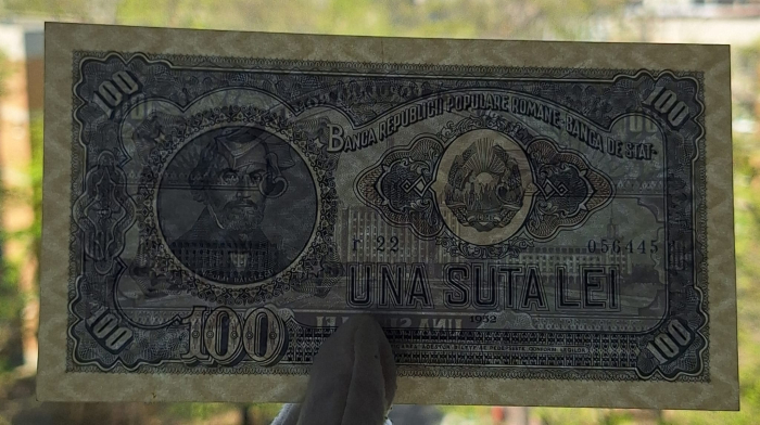 Romania 100 lei 1952, seria r22/ 056445, UNC- [3]