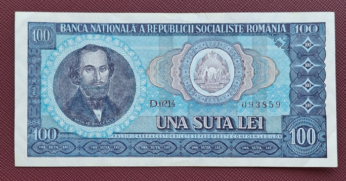 Romania 100 lei 1966, seria D.0214/093859, aproape necirculata [1]