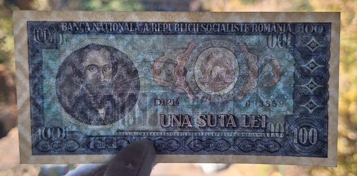 Romania 100 lei 1966, seria D.0214/093859, aproape necirculata [3]