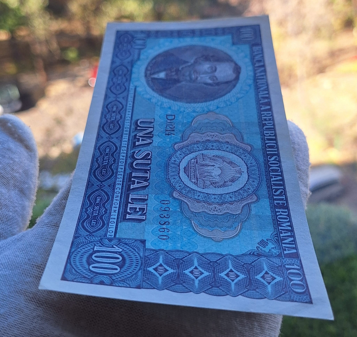 Romania 100 lei 1966, seria D.0214/093860, aproape necirculata [3]