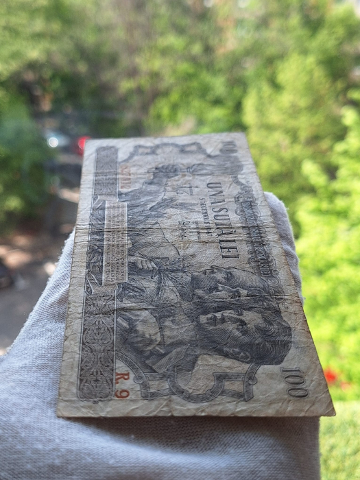 Romania 100 lei decembrie 1947, seria R.9/827012, circulata [6]