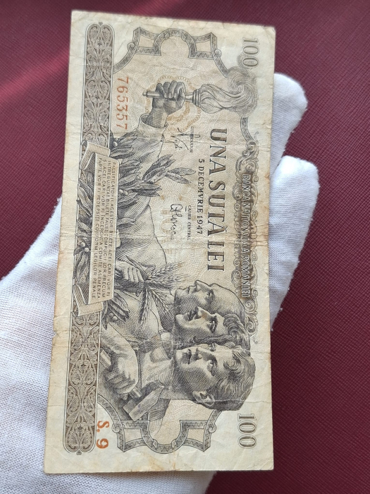 Romania 100 lei decembrie 1947, seria S.9/765357, circulata [3]