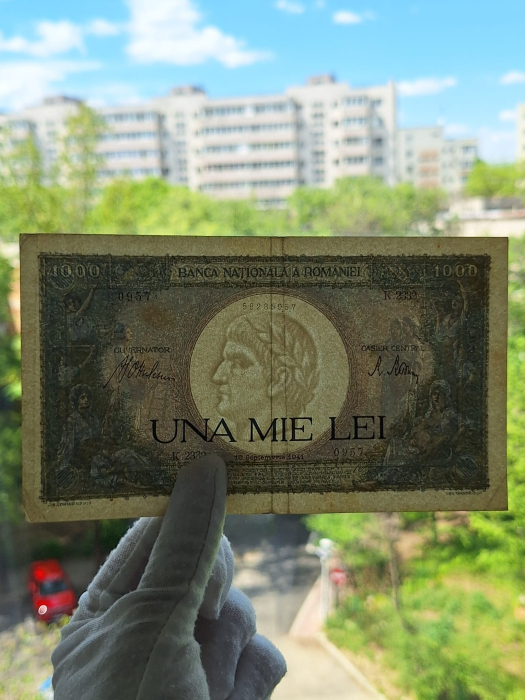 Romania, 1000 lei 1941, seria K.2332/0957/58285957, circulata [9]