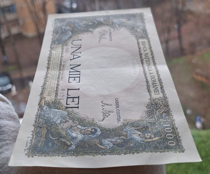 Romania, 1000 lei 1941, seria O.0643/0124/16064124, Aunc, cu mica ruptura [8]