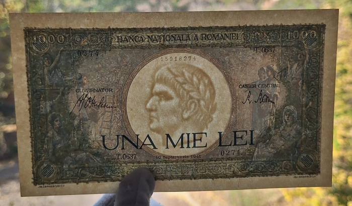 Romania, 1000 lei 1941, seria T.0637/0274/15918274, aproape necirculata [3]