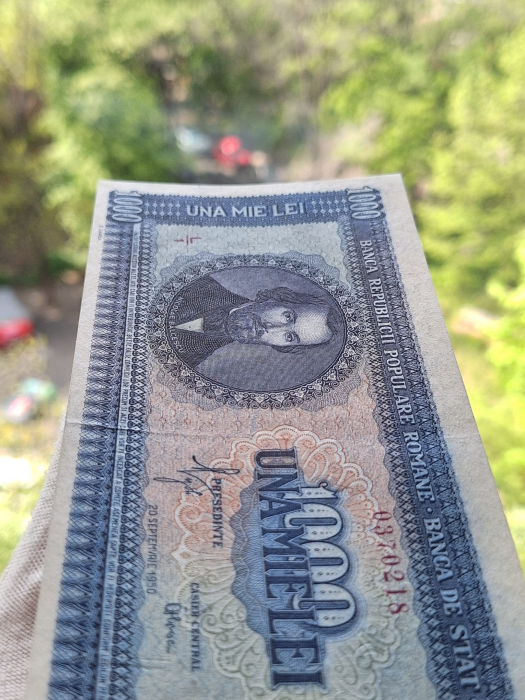 Romania, 1000 lei 1950, seria L/1 0370218, aproape necirculata [7]