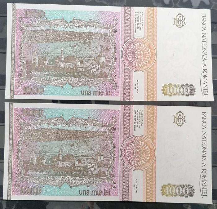 Romania, 1000 lei 1991, Mihai Eminescu, serie fara punct, necirculata [4]