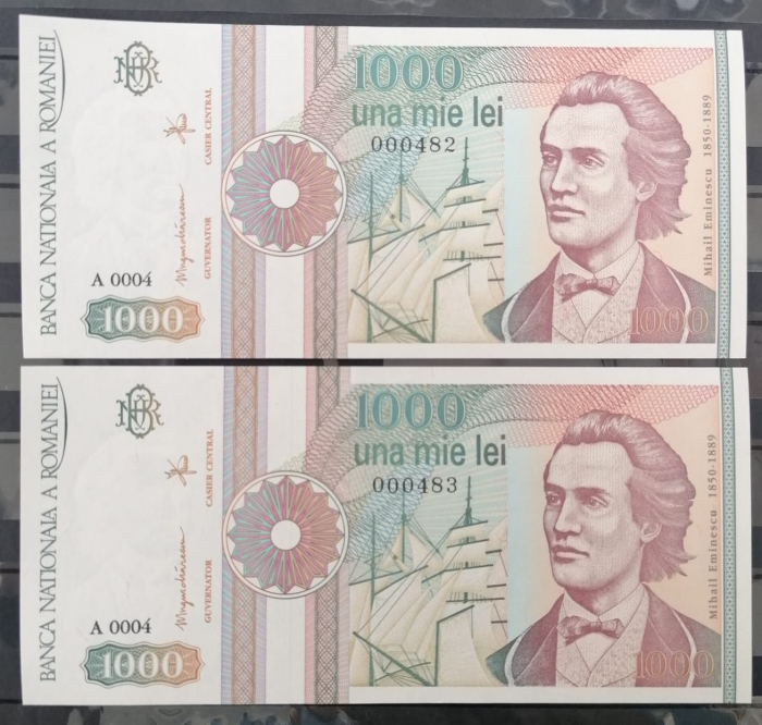 Romania, 1000 lei 1991, Mihai Eminescu, serie fara punct, necirculata [3]