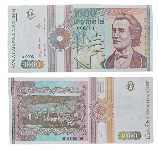 Romania, 1000 lei 1991, Mihai Eminescu, serie fara punct, necirculata [1]
