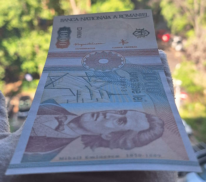 Romania 1000 lei 1991, seria D.0020/330993, varianta cu punct, rara, UNC [6]