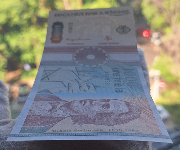 Romania 1000 lei 1991, seria D.0020/330993, varianta cu punct, rara, UNC [5]