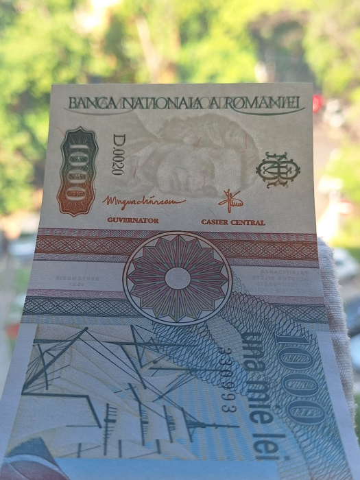 Romania 1000 lei 1991, seria D.0020/330993, varianta cu punct, rara, UNC [4]