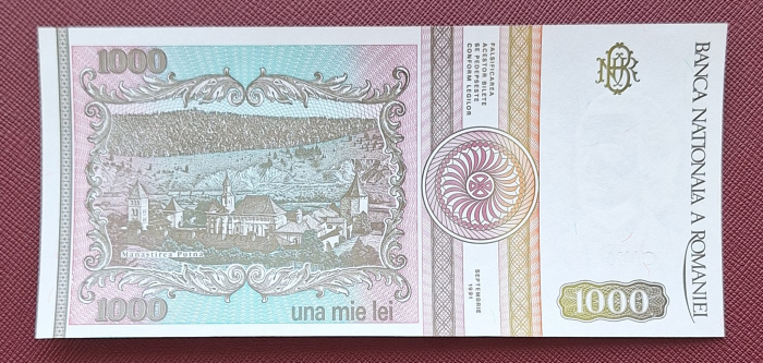 Romania, 1000 lei 1991, Mihai Eminescu, serie cu punct, rara, necirculata [2]