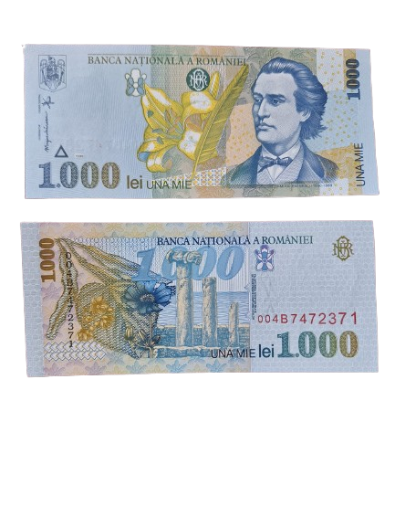 Romania, 1000 lei 1998, Mihai Eminescu, UNC, filigran BNR mare, inclinat [1]