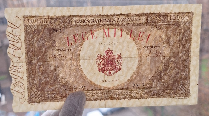 Romania, 10000 lei Mai 1945, seria 0645/Z.0963/24073645, stare buna [3]