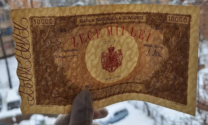 Romania, 10000 lei Mai 1946, seria 0804/O.2492/62289804, stare buna [3]