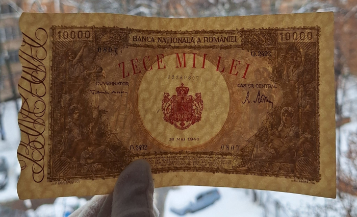 Romania, 10000 lei Mai 1946, seria 0807/O.2492/62289807, stare buna [3]