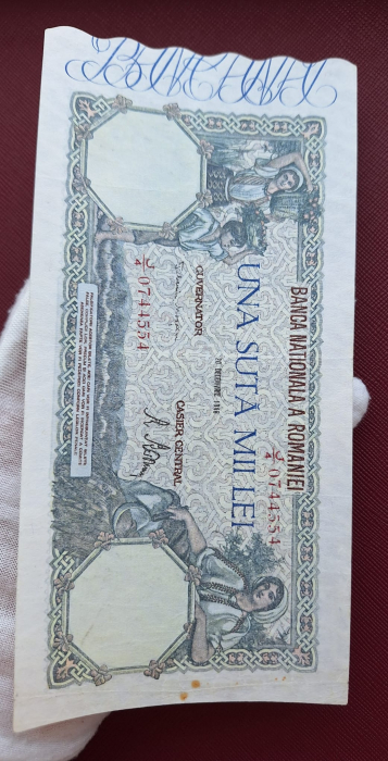 Romania, 100000 lei 1946 20 decembrie 1946, seria J/4 0744554, stare buna [8]
