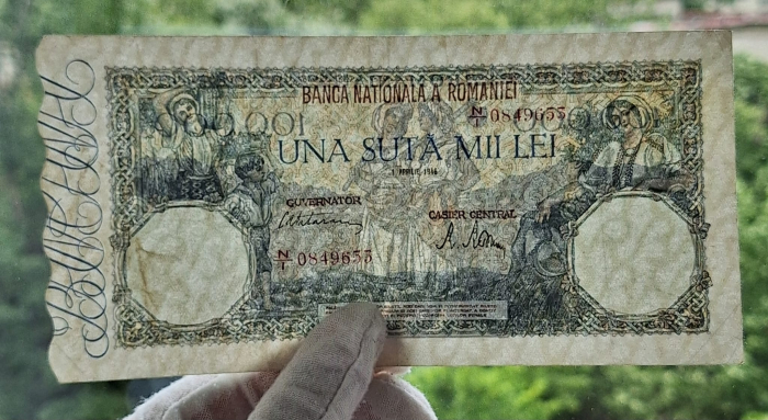 Romania, 100000 lei 1 aprilie 1946, seria N/1 0849653, stare buna [3]
