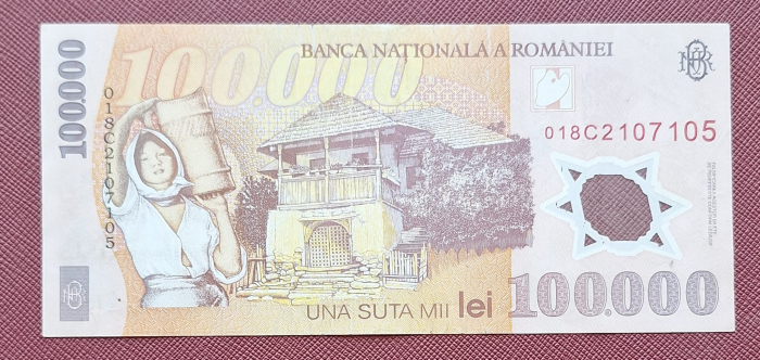 Romania, 100000 lei 2001, seria 018C2107105, circulata [2]