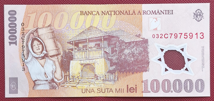 Romania, 100000 lei 2001, seria 032C7975913, circulata, stare buna [2]