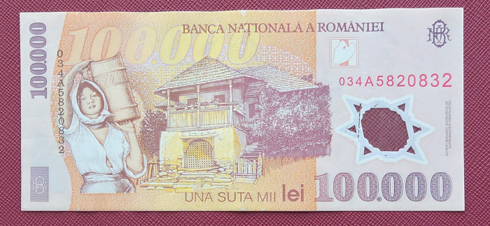 Romania, 100000 lei 2001, seria 034A5820832, circulata, stare buna [2]