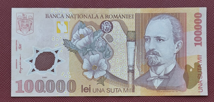 Romania, 100000 lei 2001, seria 034D5964825, circulata [1]