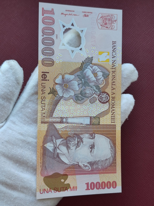 Romania, 100000 lei 2001, seria 035A7904903, aproape necirculata [4]