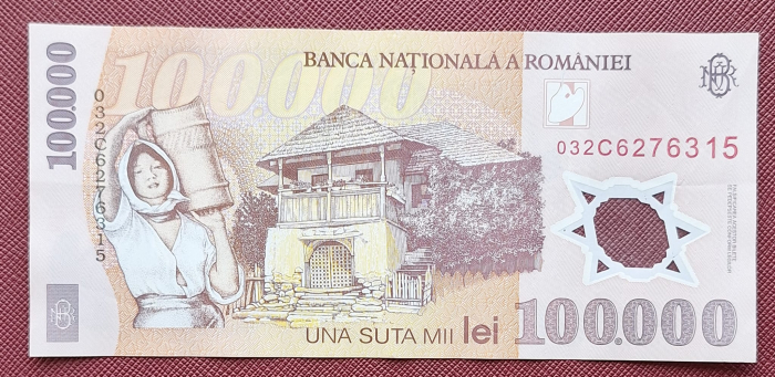 Romania, 100000 lei 2001, seria 032C6276315, circulata, stare buna [2]