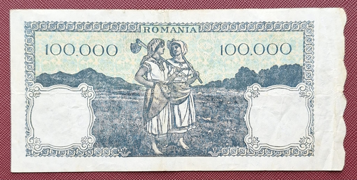 Romania, 100000 lei decembrie 1946, seria M/4 0816247, circulata [2]