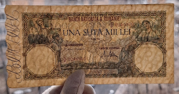Romania, 100000 lei mai 1946, seria I/2 0246965, circulata [3]