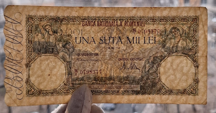 Romania, 100000 lei mai 1946, seria S/1 0798377, circulata [3]