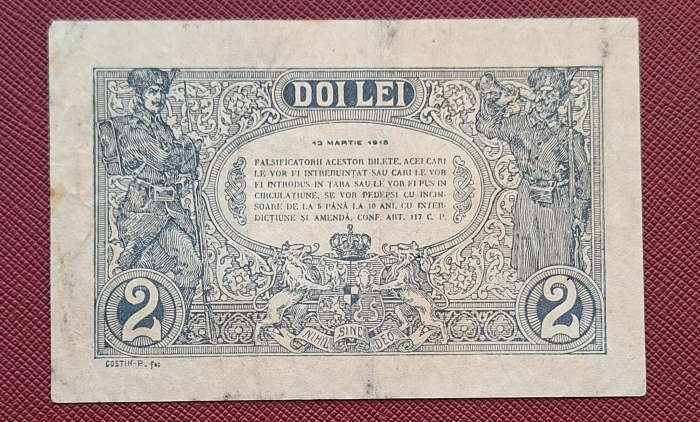 Romania, 2 lei 1915, seria 0356/R.1082, circulata [2]