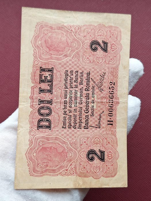Romania 2 Lei 1917 Banca Generala Romana, Ocupatia Germana, circulata [8]