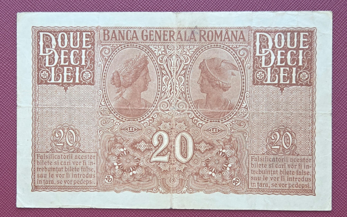 Romania 20 Lei 1917 B.G.R, Ocupatia Germana, circulata, stare buna [2]