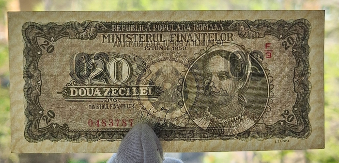 Romania 20 lei 1950, seria F/3 0483787, UNC- [3]