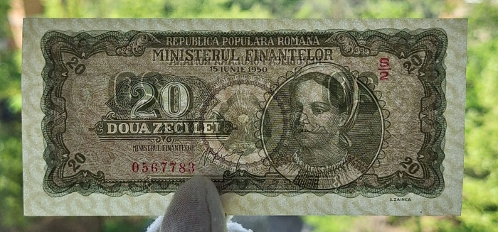 Romania 20 lei 1950, seria S/2 0567783, UNC [3]