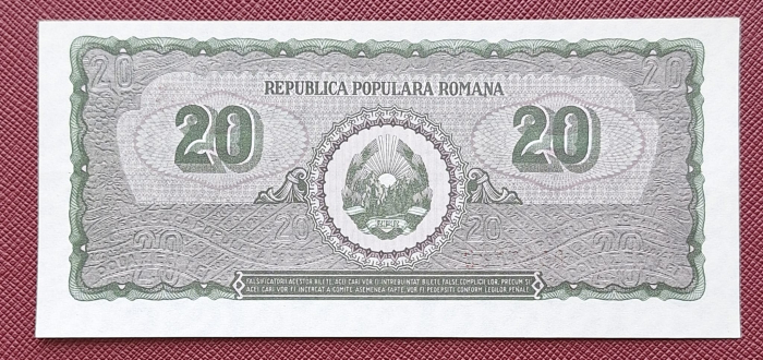 Romania 20 lei 1950, seria S/2 0567783, UNC [2]