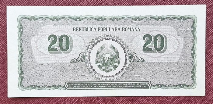 Romania 20 lei 1950, seria W/2 0623650, UNC- [2]