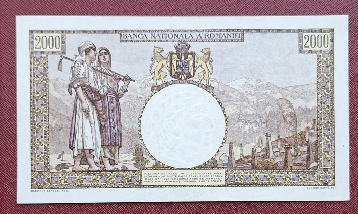 Romania, 2000 lei 1941, seria B.1270/0869/31726869, aproape necirculata [2]