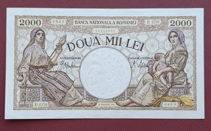 Romania, 2000 lei 1941, seria B.1270/0869/31726869, aproape necirculata [1]