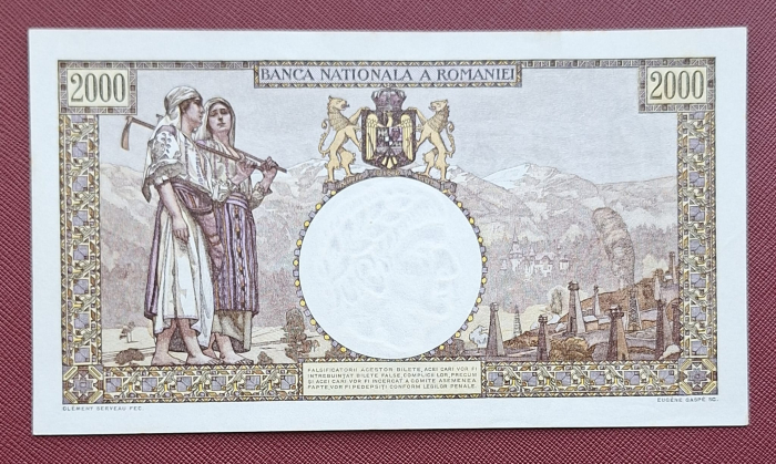 Romania, 2000 lei 1941, seria B.1270/0870/31726870, aproape necirculata [2]