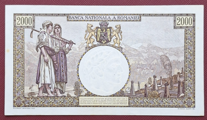 Romania, 2000 lei 1941, seria E.0001/0834/00004834, aproape necirculata [2]