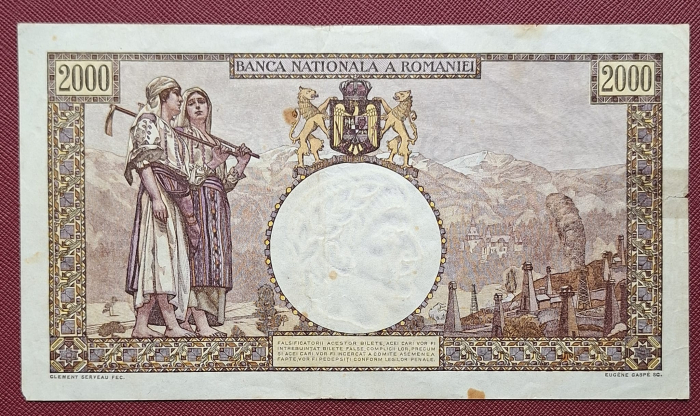 Romania, 2000 lei 1941, seria W.1334/0523/33349523, circulata [2]