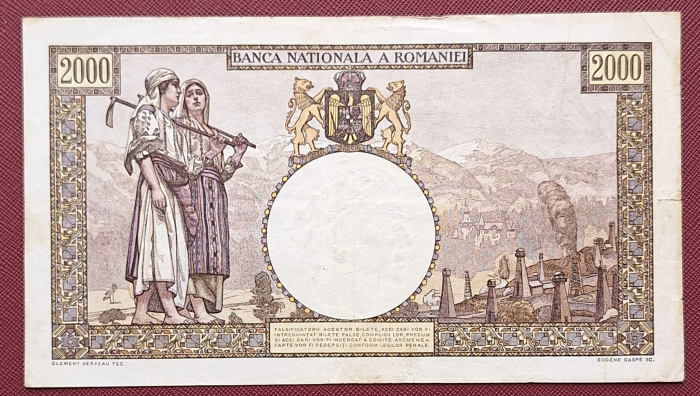Romania, 2000 lei 1941, seria T.005/0190/00118190, circulata [2]
