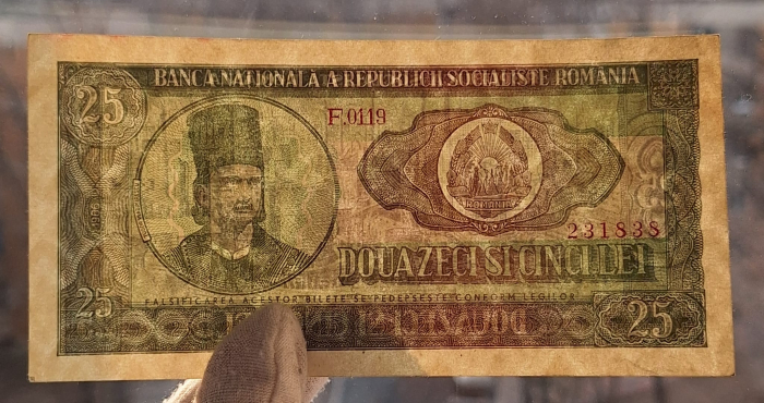 Romania 25 lei 1966, seria F.0119/231838, aproape necirculata [3]