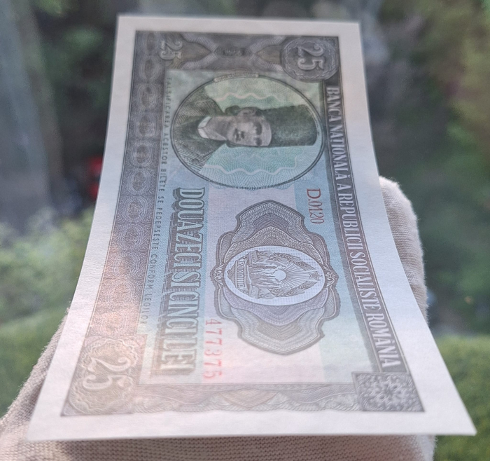 Romania 25 lei 1966, seria D.0120/477375, UNC [5]