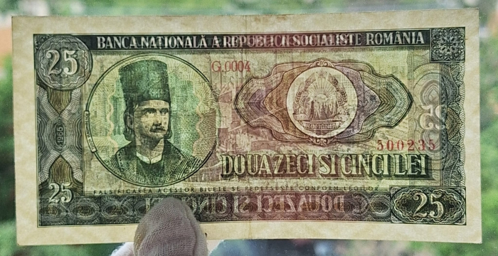Romania 25 lei 1966, seria G.0004/500235, circulata [3]